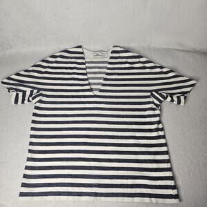 VINEYARD VINES Sz S VNeck T Shirt Chambray Blue White Stripe 100% Cotton Preppy